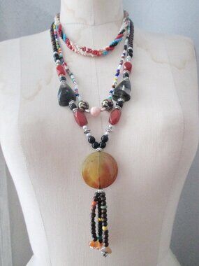 3 Beaded Gemstone Necklaces Artisan Made Layering